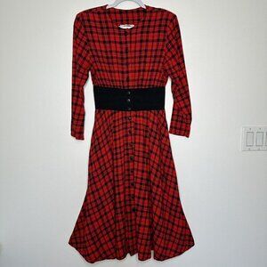 Vintage Clues Collection Shirtdress Plaid Long Sleeve Red Black Pockets